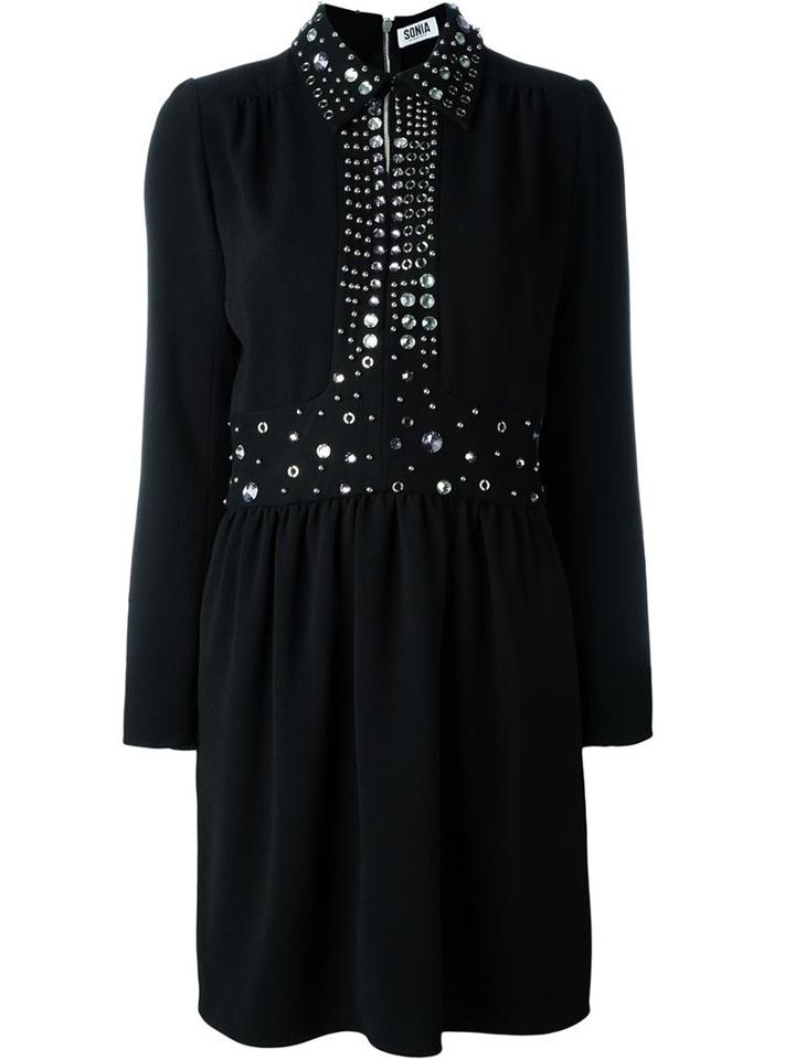 Sonia By Sonia Rykiel Stone Embellished Dress, Women's, Size: 36, Black, Polyester/spandex/elastane/polyamide/brass