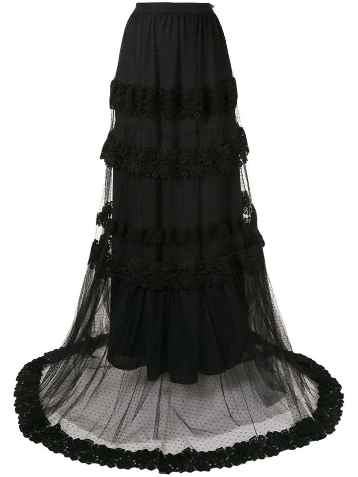 Ingie Paris Embroidered Flared Maxi Skirt - Black