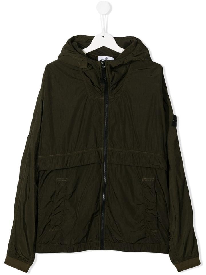 Stone Island Junior Hooded Zip-up Jacket - Green