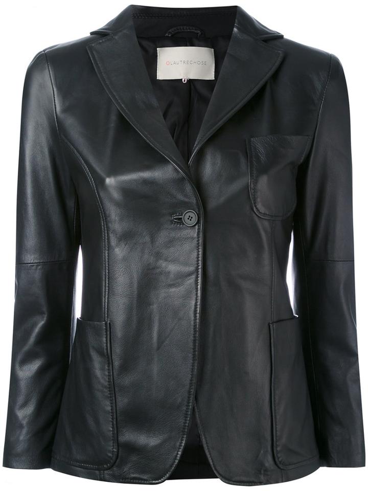 L'autre Chose - Leather Blazer - Women - Cotton/leather - 40, Black, Cotton/leather