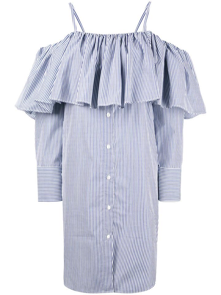 Delada - Off Shoulder Shirt Dress - Women - Cotton - 40, Blue, Cotton