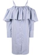 Delada - Off Shoulder Shirt Dress - Women - Cotton - 40, Blue, Cotton