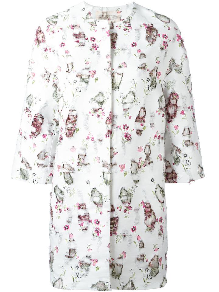 Giambattista Valli Printed Cocoon Coat, Women's, Size: 40, White, Silk/cotton/polyester/viscose