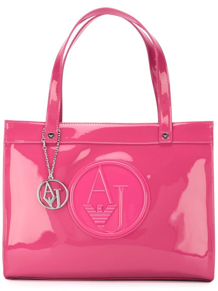 Armani Jeans Large Logo Shoulder Bag, Women's, Pink/purple, Pvc