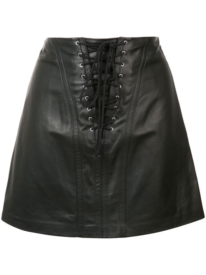 Derek Lam 10 Crosby - Laced Mini Skirt - Women - Lamb Skin/polyester - 4, Black, Lamb Skin/polyester