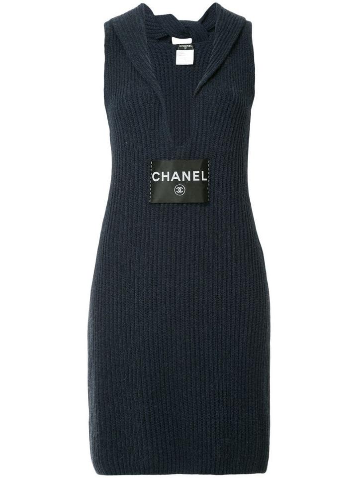 Chanel Pre-owned Ribbed V-neck Dress - Blue