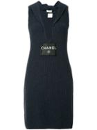 Chanel Pre-owned Ribbed V-neck Dress - Blue