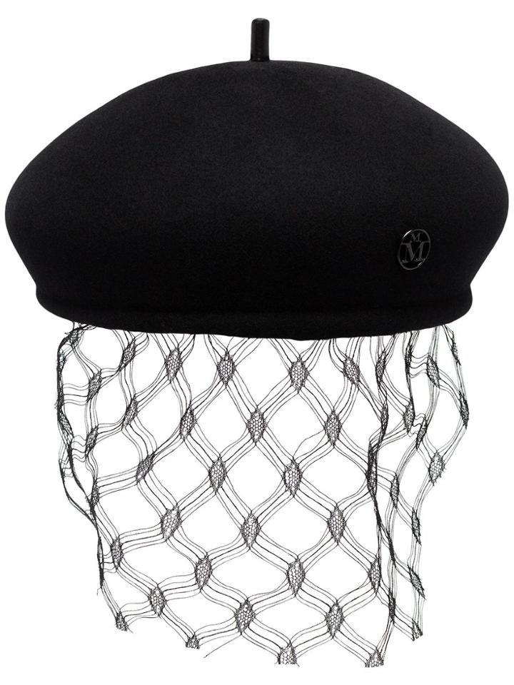 Maison Michel Bonnie Mesh Detail Beret - Black
