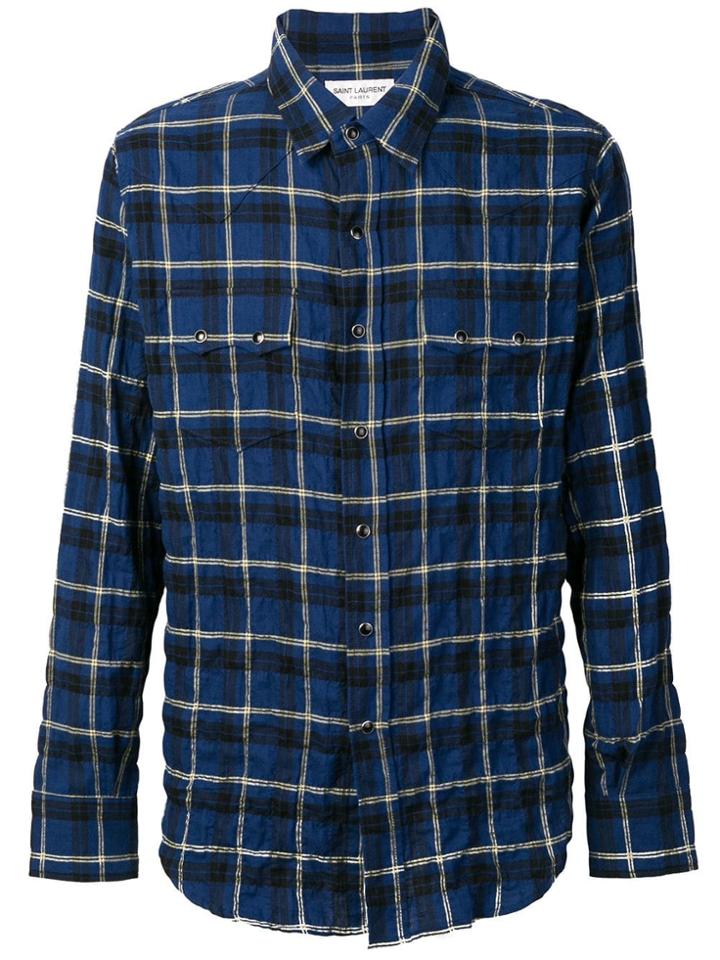 Saint Laurent Check Print Shirt - Blue
