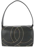 Chanel Pre-owned Stitched Logo Shoulder Bag - Black