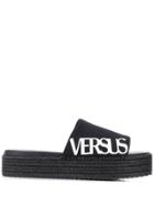 Versus Logo Print Platform Sandals - Black