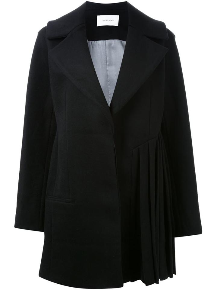 Thomas Tait Pleated Hem Coat, Women's, Size: 8, Black, Polyester/cashmere/wool