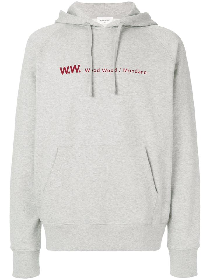 Wood Wood Logo Print Hoodie - Grey