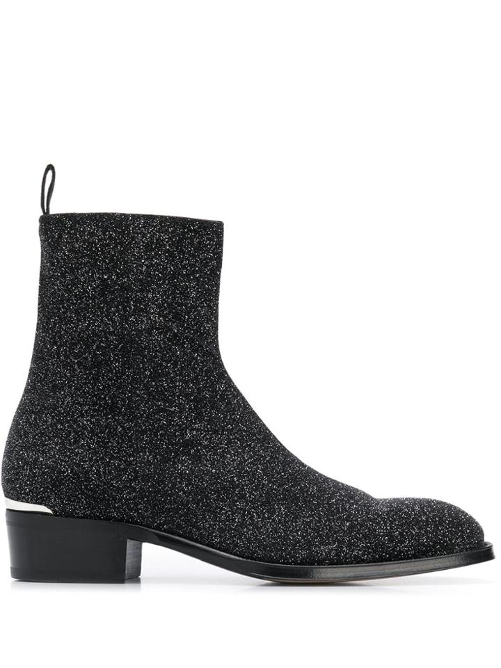 Alexander Mcqueen Glittered Ankle Boots - Black