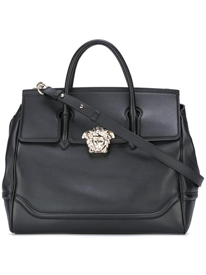 Versace Palazzo Empire Tote, Women's, Black, Calf Leather/virgin Wool/viscose/polyamide