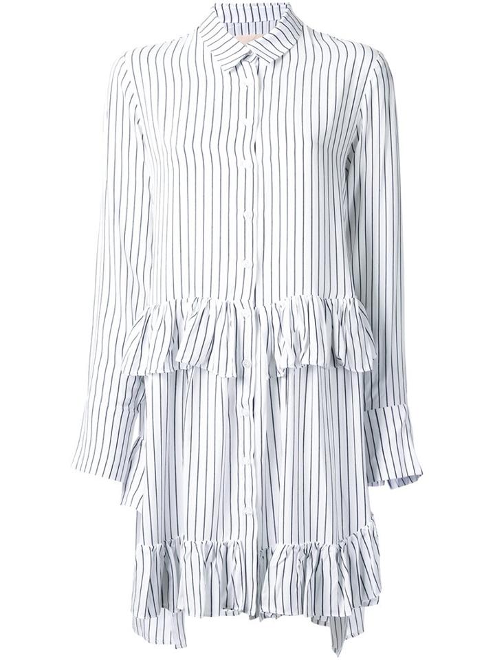Elaidi Striped Ruffle Detail Tunic Top, Women's, Size: 44, White, Polyester/viscose