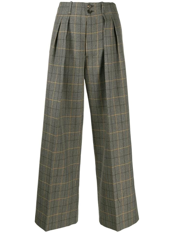 Plan C Prince Check Trousers - Green
