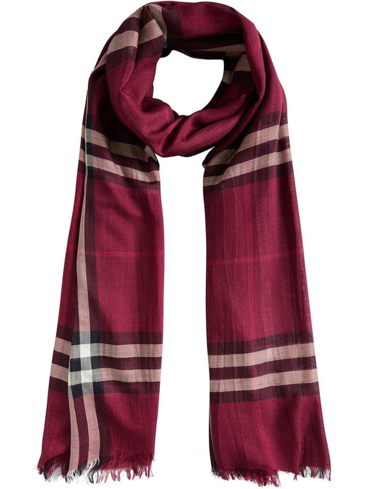 Burberry Lightweight Check Wool And Silk Scarf - Pink