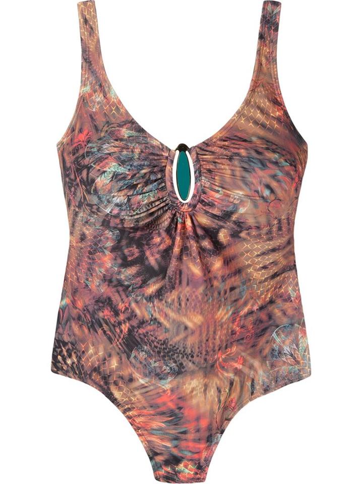 Lygia & Nanny Open Back Printed Swimsuit, Women's, Size: 44, Brown, Polyamide/spandex/elastane