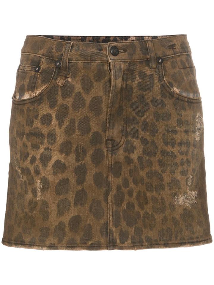 R13 High Rise Leopard Print Cotton Mini Skirt - Neutrals