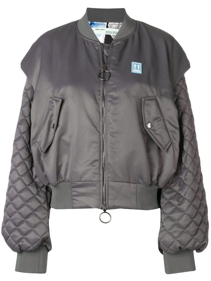 Off-white Quilted Balloon Sleeve Bomber Jacket - Grey