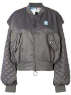 Off-white Quilted Balloon Sleeve Bomber Jacket - Grey