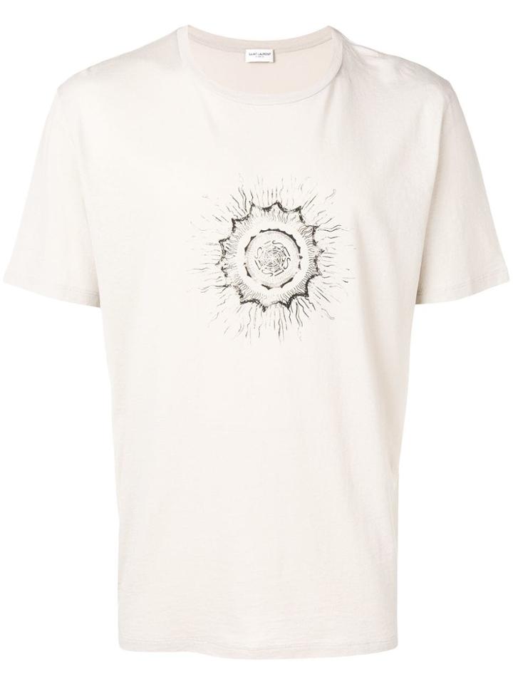 Saint Laurent Star Burst Logo Print T-shirt - Neutrals