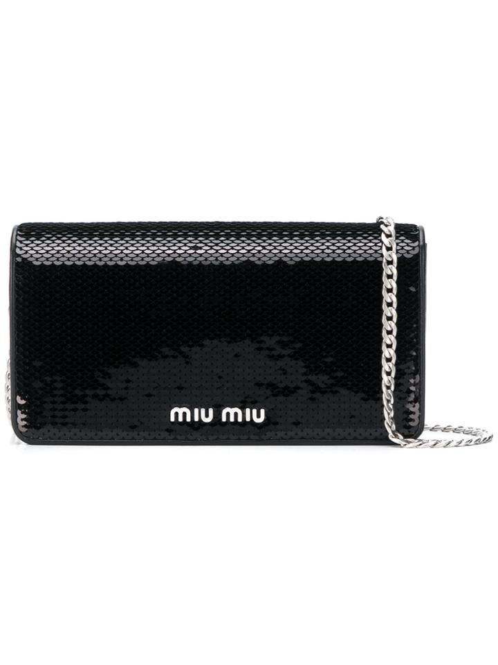 Miu Miu Sequin-embellished Shoulder Bag - Black