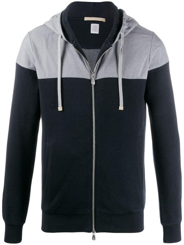 Eleventy Panelled Hoodie - Blue