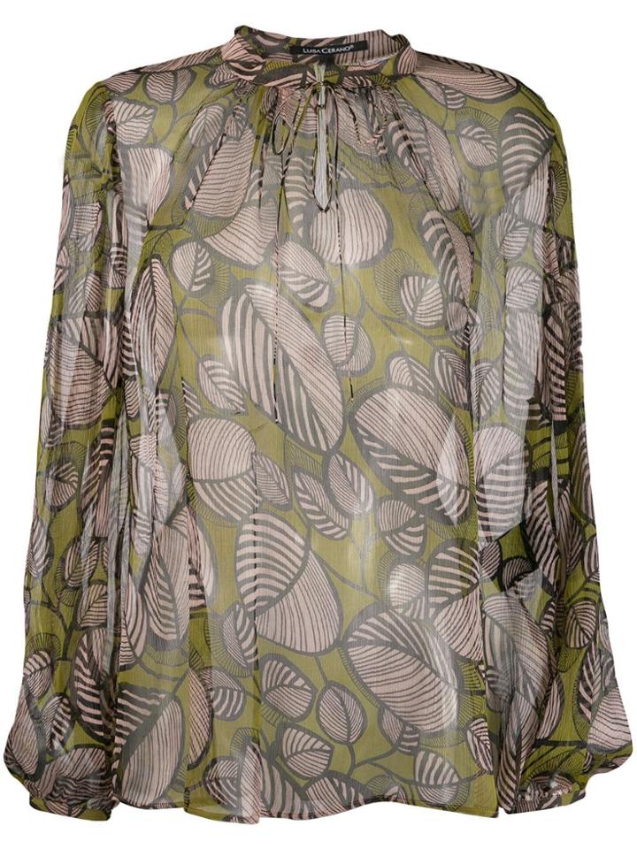 Luisa Cerano Sheer Foliage Print Blouse - Green