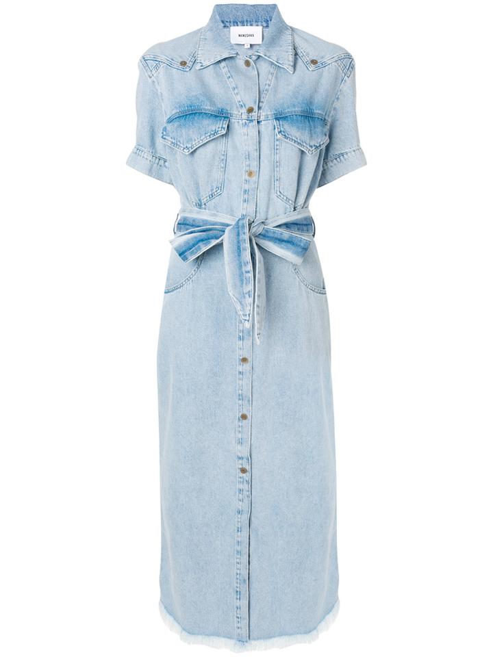 Nanushka Frayed Hem Denim Dress - Blue