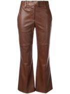 Brunello Cucinelli Cropped Leather Flared Trousers - Brown