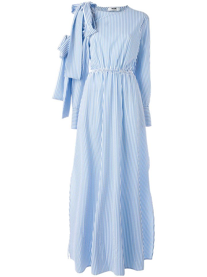 Msgm Bow Detail Striped Maxi Dress, Women's, Size: 40, White, Polyimide/cotton/spandex/elastane