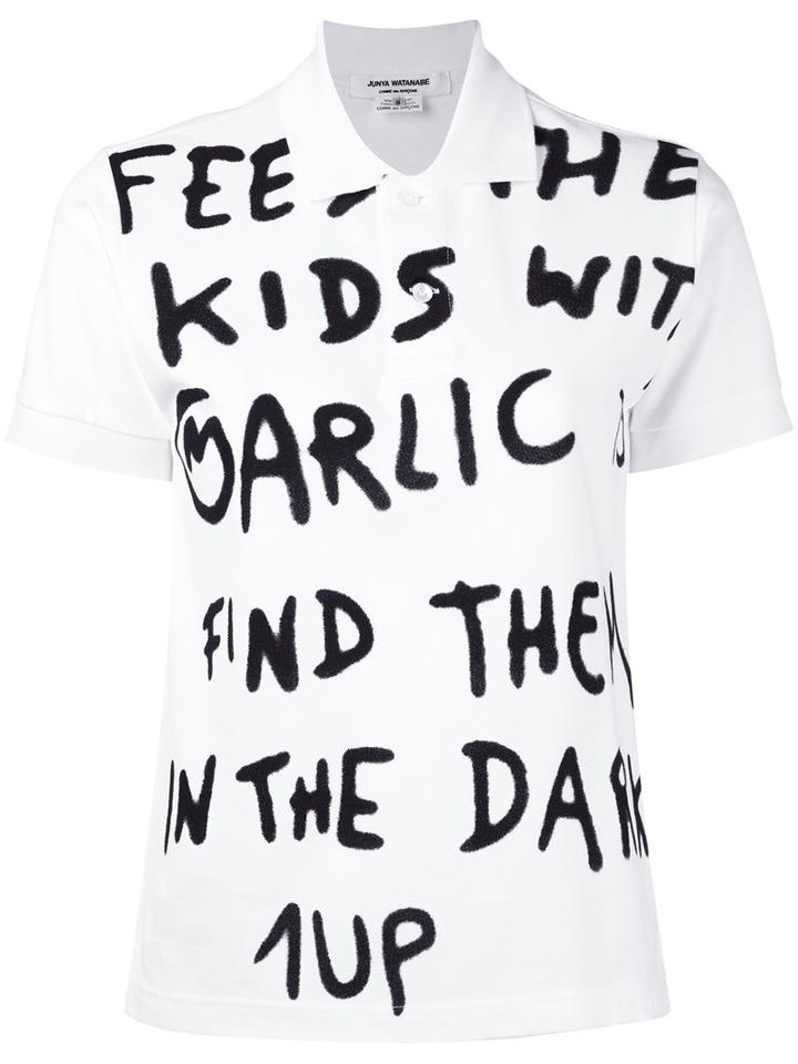 Junya Watanabe Comme Des Garçons - Short Sleeve Slogan Polo Shirt - Women - Cotton - S, White, Cotton