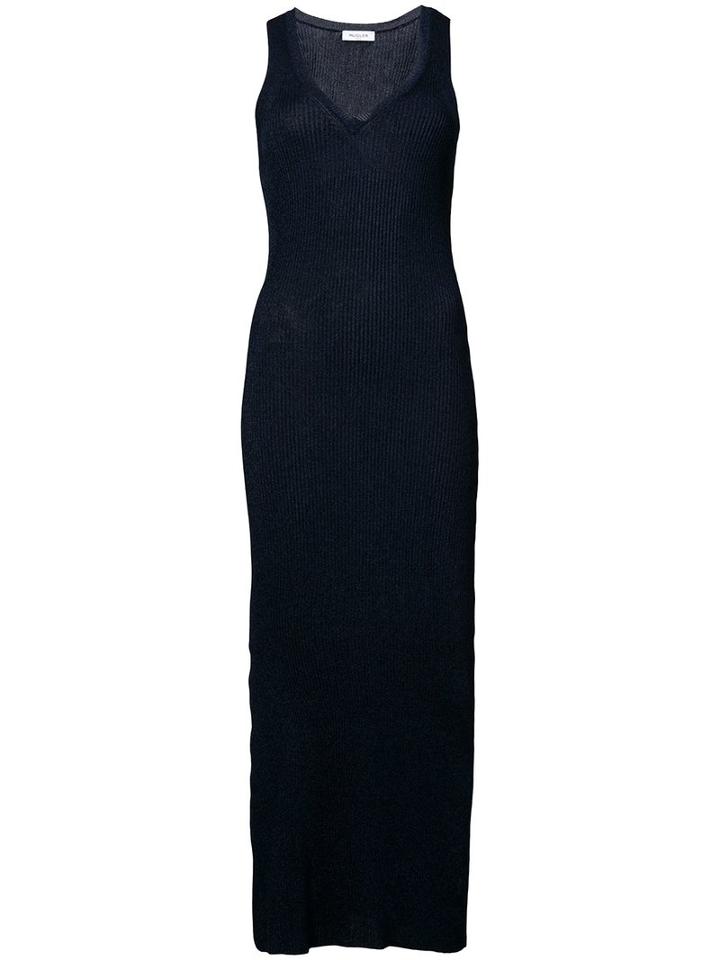 Mugler V-neck Fitted Dress, Women's, Size: Medium, Blue, Viscose/cotton/polyester