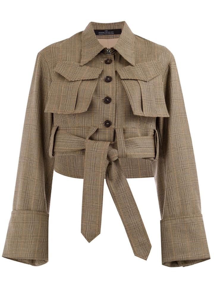 Rokh Fitted Houndstooth Jacket - Brown