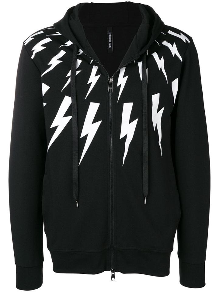 Neil Barrett Logo Pattern Zipped Hoodie - Black