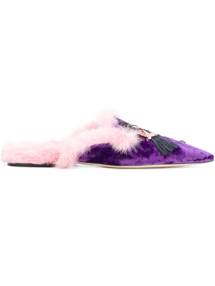 Alberta Ferretti Furry Detail Mules - Pink & Purple