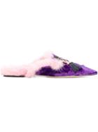 Alberta Ferretti Furry Detail Mules - Pink & Purple