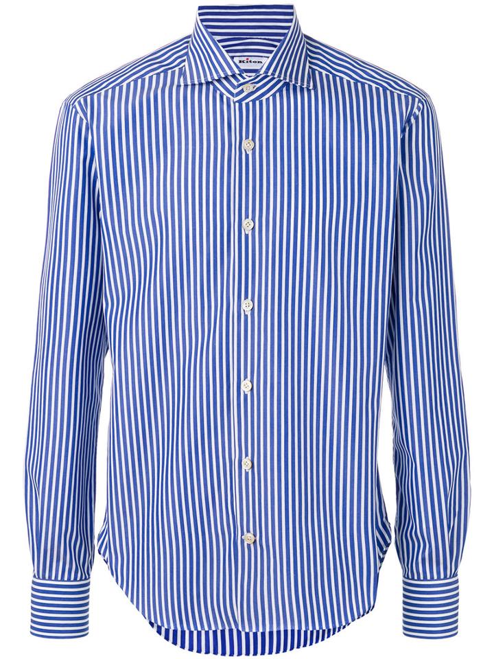 Kiton - Striped Shirt - Men - Cotton - 40, Blue, Cotton