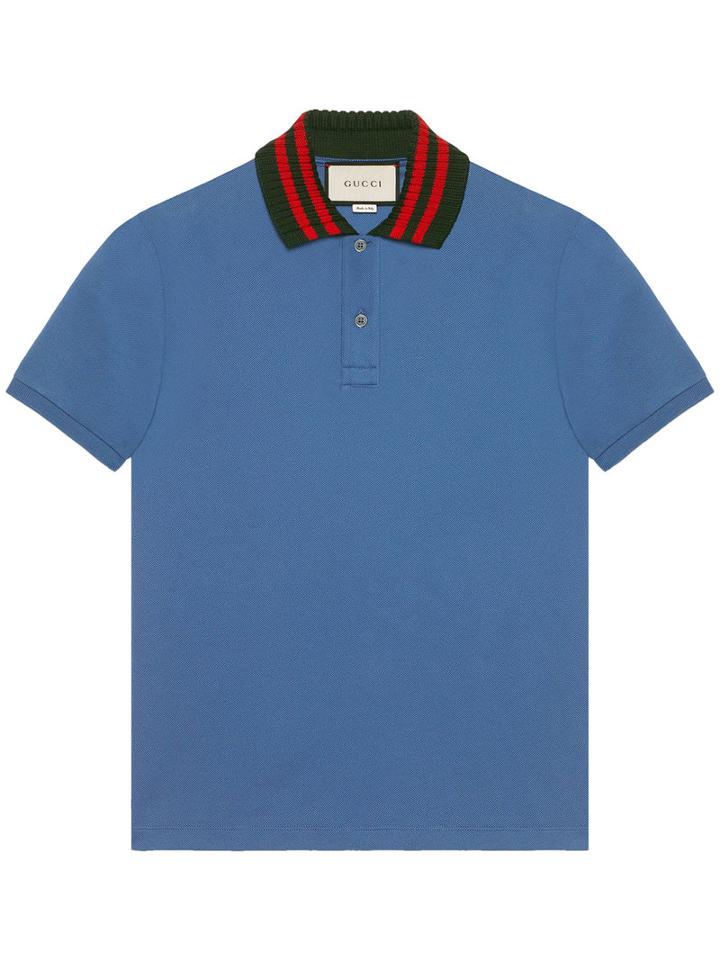 Gucci - Cotton Polo With Appliqué - Men - Cotton/spandex/elastane - M, Blue, Cotton/spandex/elastane