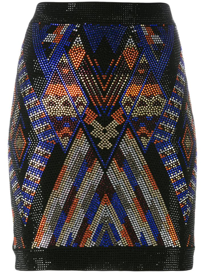 Balmain Stone Beaded Pattern Skirt, Women's, Size: 40, Black, Viscose/spandex/elastane/glass