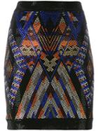 Balmain Stone Beaded Pattern Skirt, Women's, Size: 40, Black, Viscose/spandex/elastane/glass