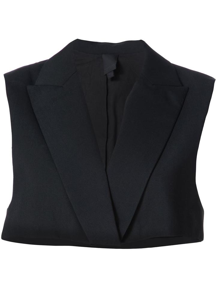 Vera Wang Embellished Cropped Waistcoat, Women's, Size: 6, Black, Wool