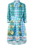 Peter Pilotto - Floral Check Print Shirt Dress - Women - Cotton - 6, Blue, Cotton