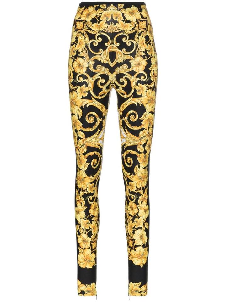 Versace Baroque High Waist Printed Leggings - Yellow