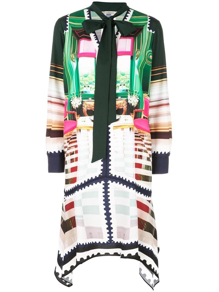 Mary Katrantzou Printed Pussybow Dress - Green