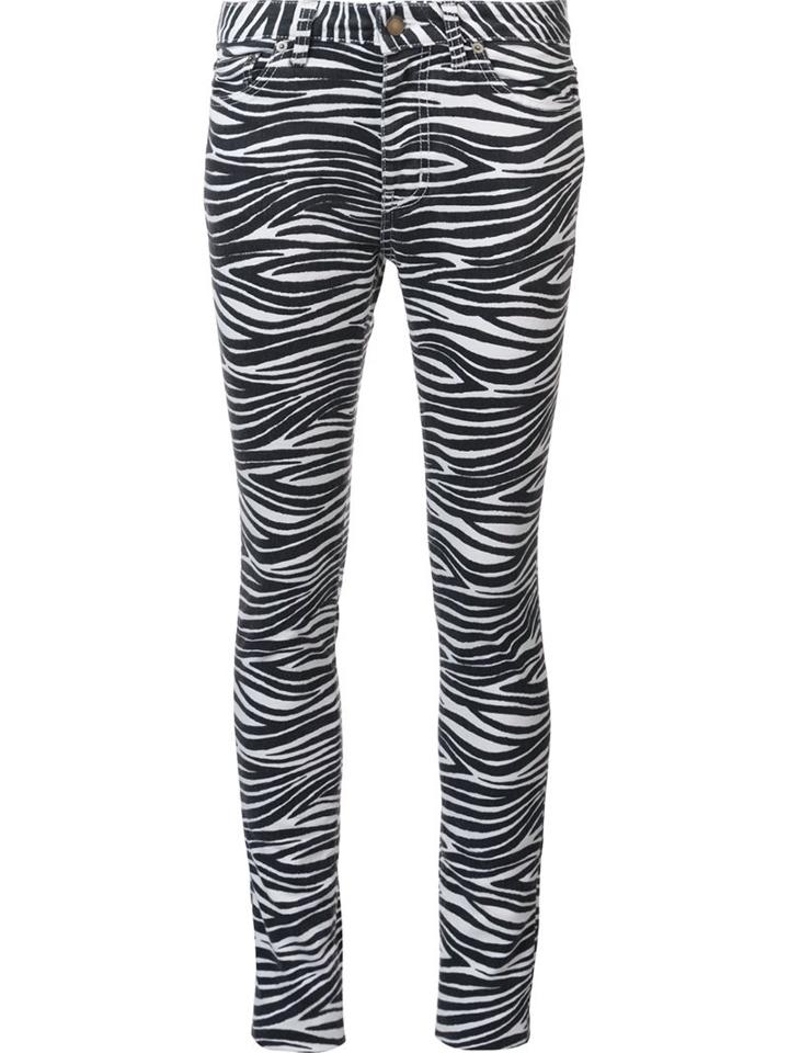 Saint Laurent Zebra Print Skinny Jeans, Women's, Size: 26, Black, Cotton/spandex/elastane