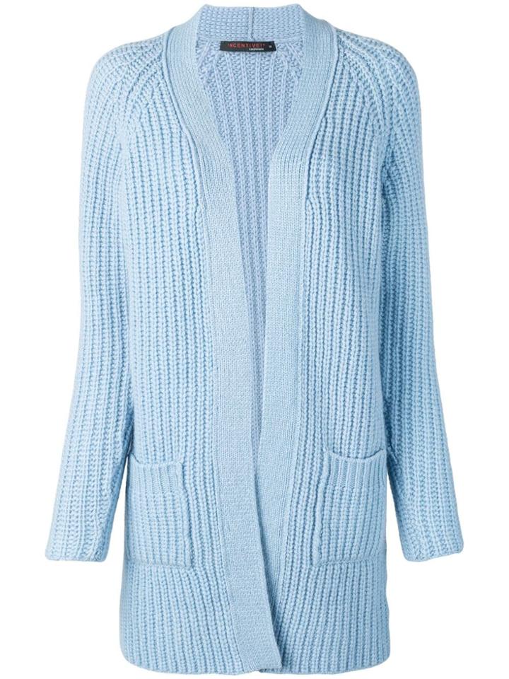 Incentive! Cashmere Chunky Knit Open Cardigan - Blue