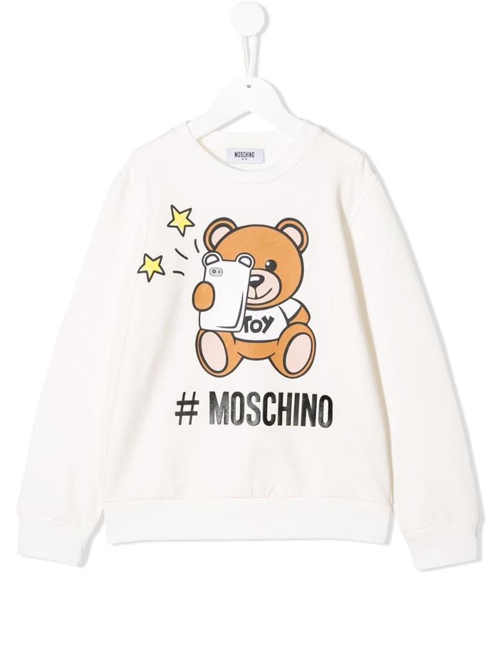 Moschino Kids Teen Bear Logo Print Sweatshirt - Neutrals